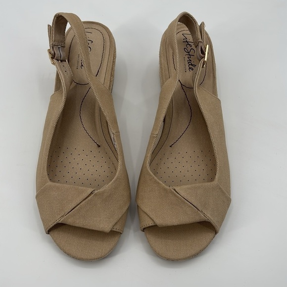 Life Stride Socialite Wedge Sandal tan canvas size 10W New with box - Picture 2 of 9